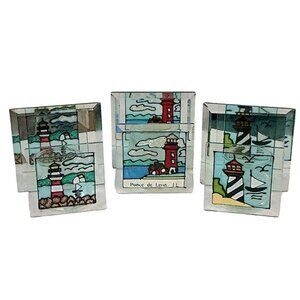 Lighthouses Vintage Assorted Candle Holders Stained Art Glass Nautical Decor 3
